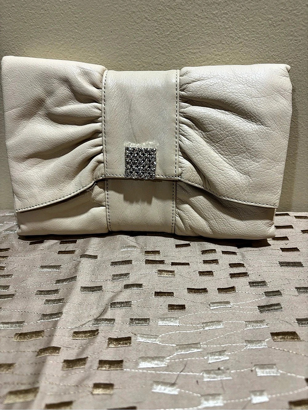 Banana Republic Ruched Faux Leather Clutch in Cream